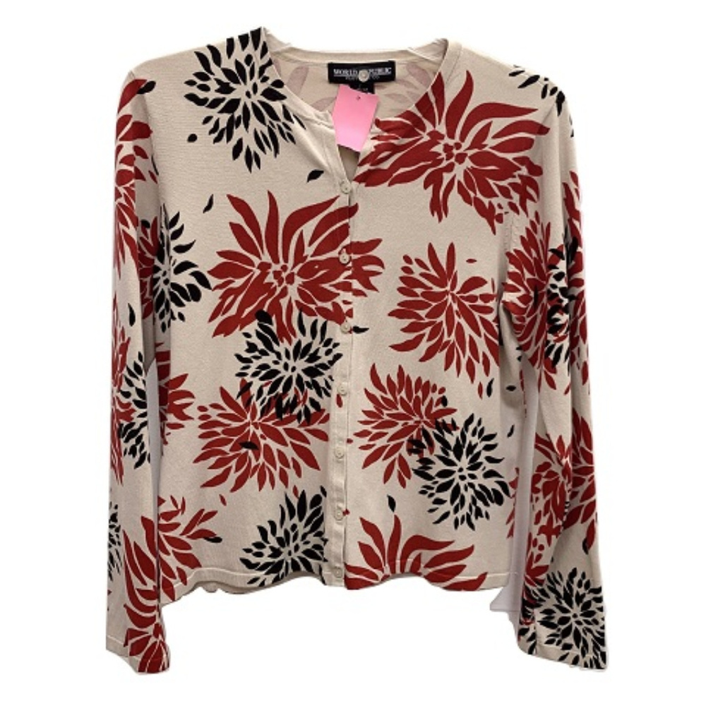World Republic Floral Print Silk-Blend Cardigan
